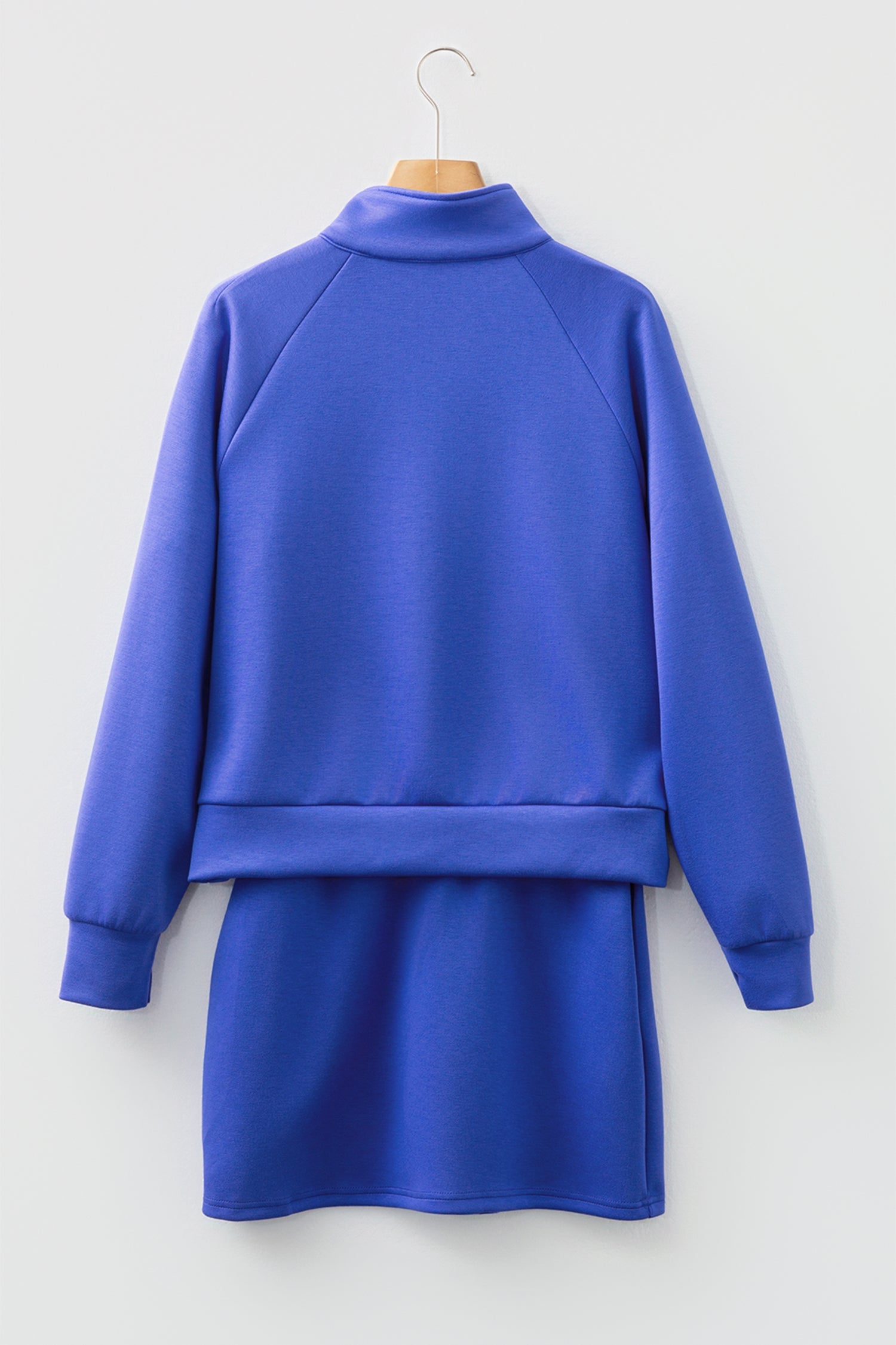 Dark Blue Half Zip Sporty Pullover Mini Skirt 2pcs Outfit
