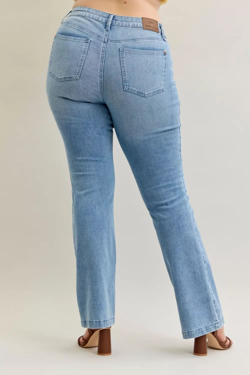 Full Size Mid Rise Bootcut Jeans with Contrast Wash & Front Patch Pockets Plus Size