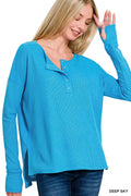 Waffle Thumb Hole Cuffs Henley Tee