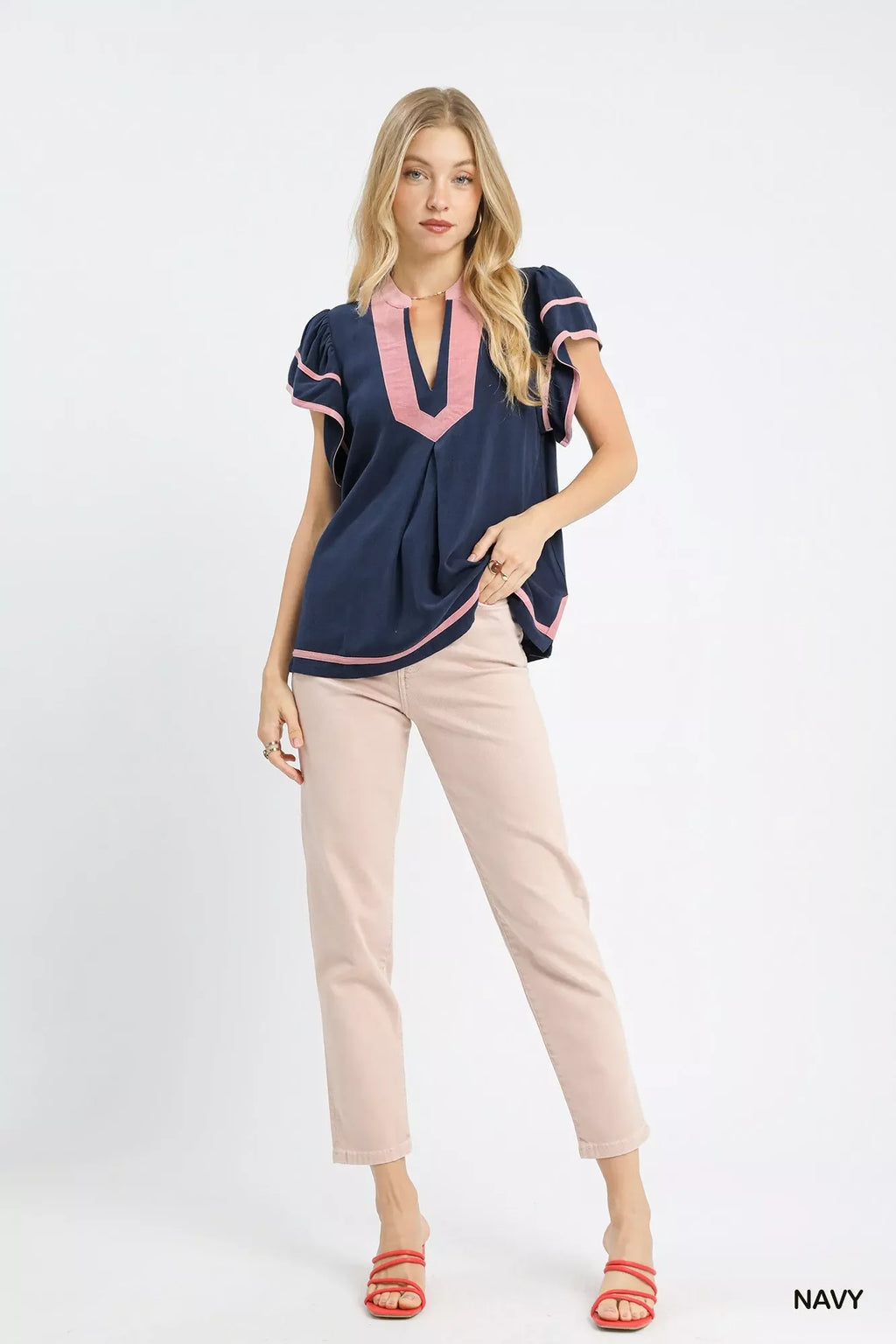 Linen Ruffle Sleeve Top