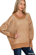 Exposed Seam Two Tone Ribbed Sweater
