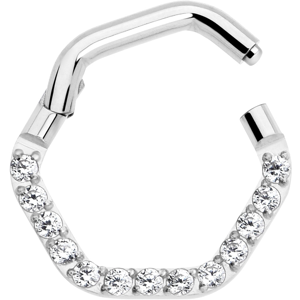 16G 5/16 Clear CZ Gem Hexagon Shape Hinged Segment Ring