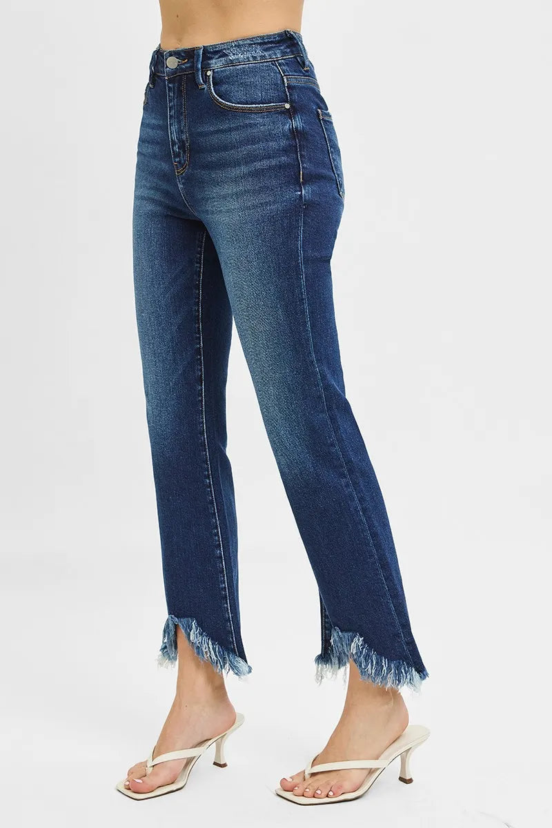 Full Size High Rise Crop Bootcut Fray Hem Jeans Plus Size
