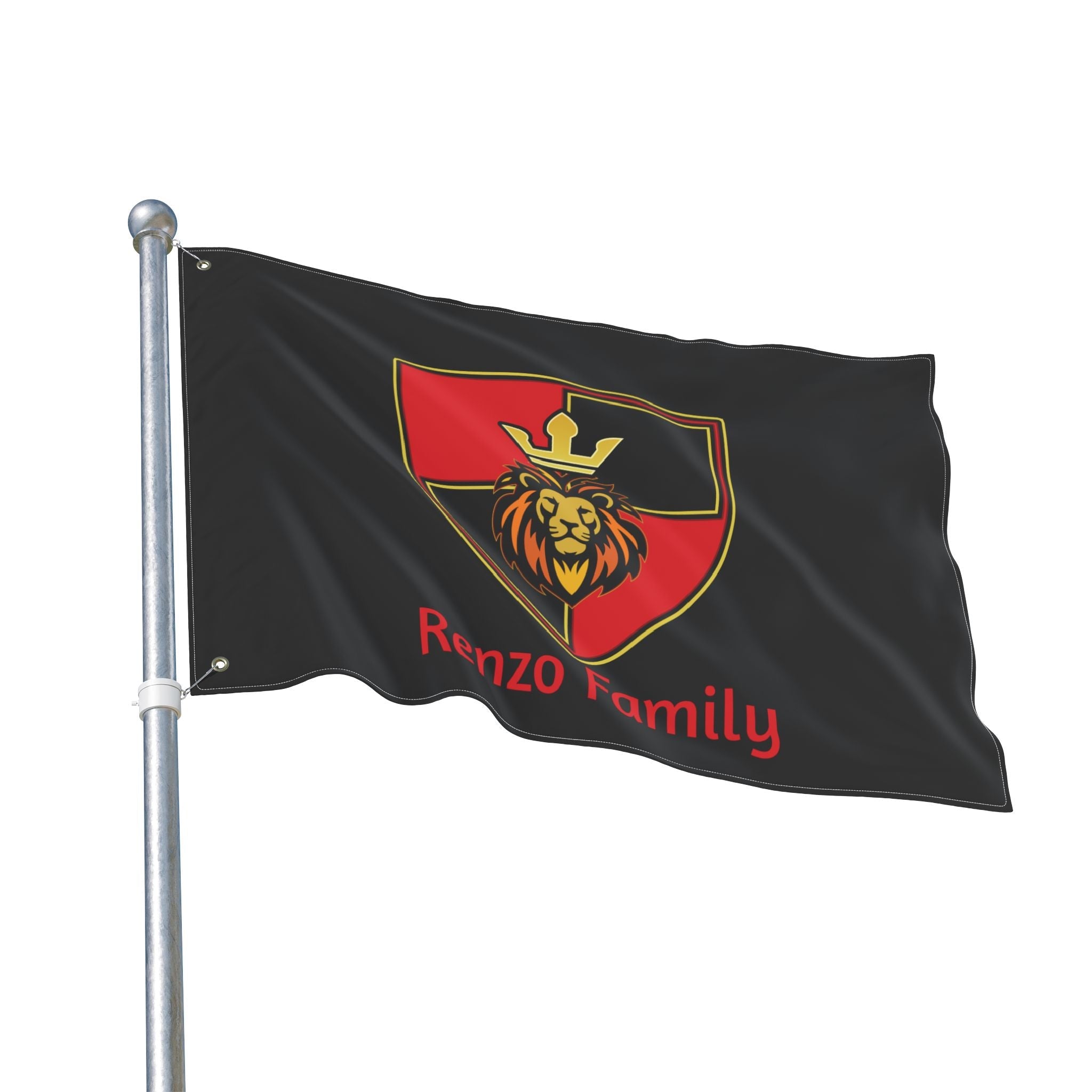 Renzo Family Flag — Double-Sided Black  Lion Crest Banner