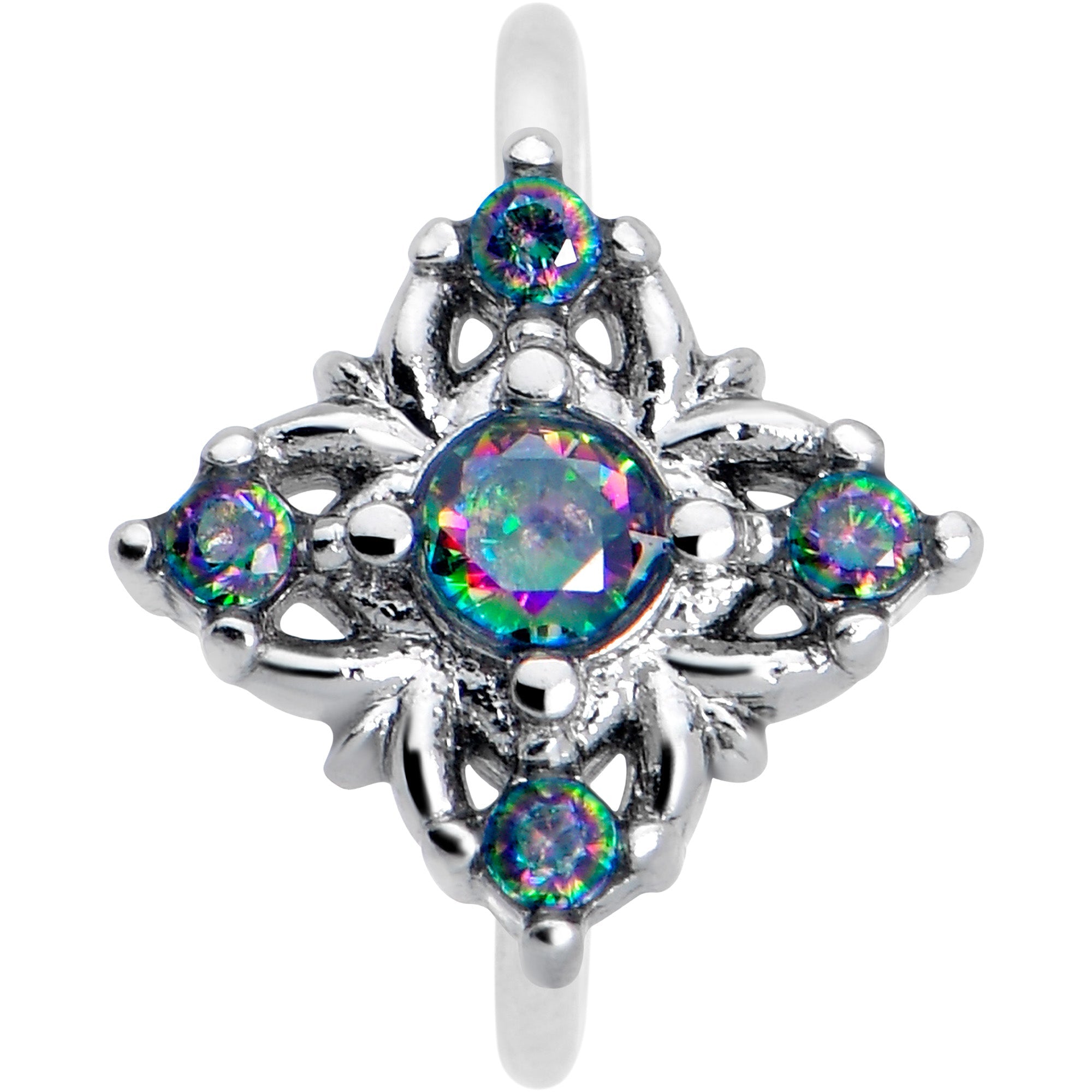 20G 5/16 Vitrail CZ Gem Beauty Cross Nose Hoop
