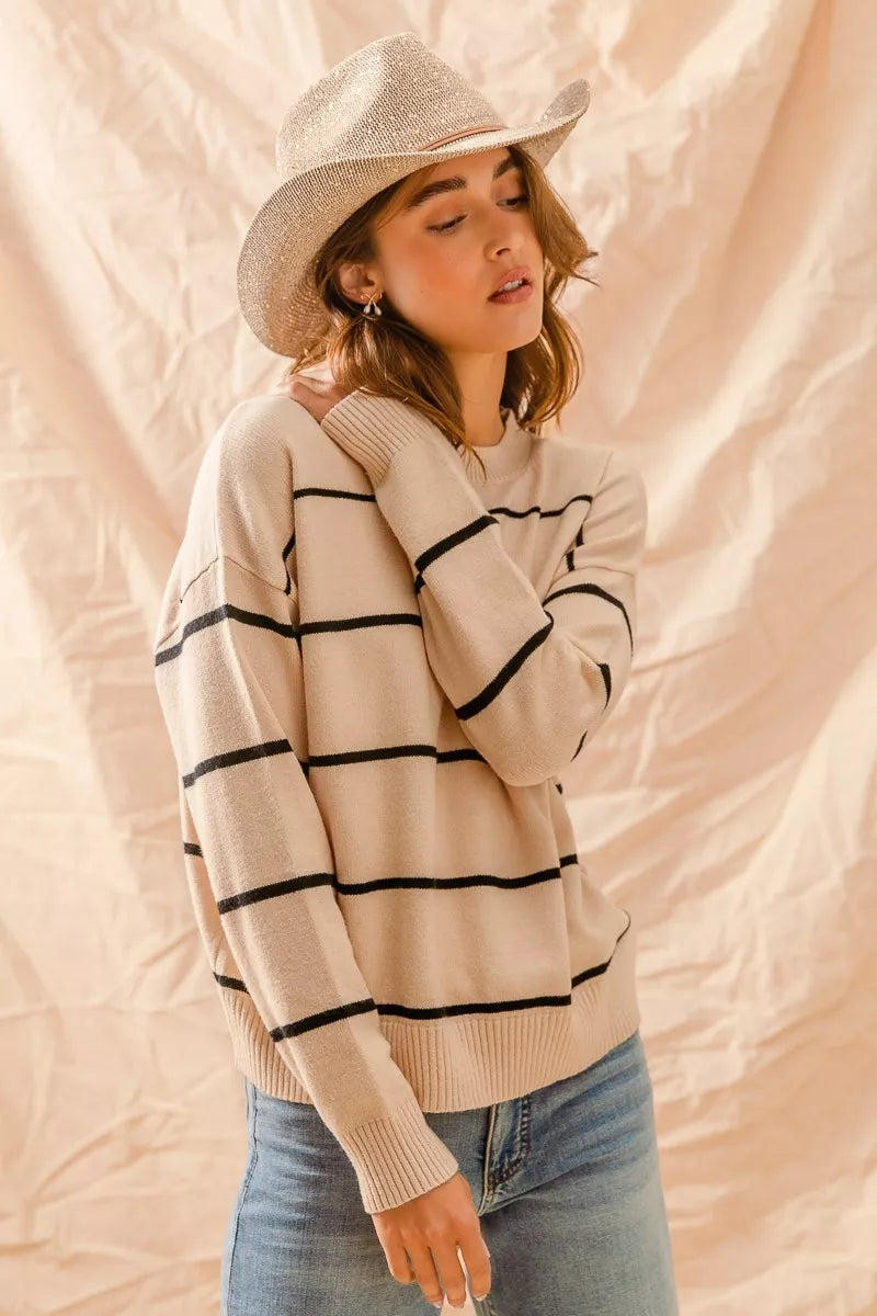 Stripe Crew Neck Basic Essential Sweater
