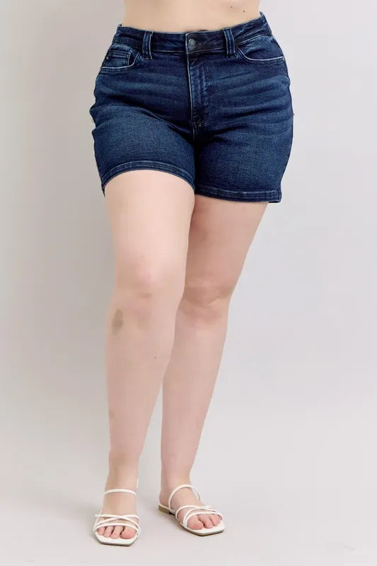 Full Size High Waist Back Flap Pocket Denim Shorts Plus Size
