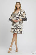 Abstract Print Kimono Sleeve Mini Dress
