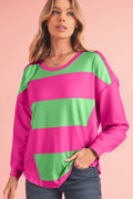 Light Blue Colorblock Drop Sleeve Round Neck Top
