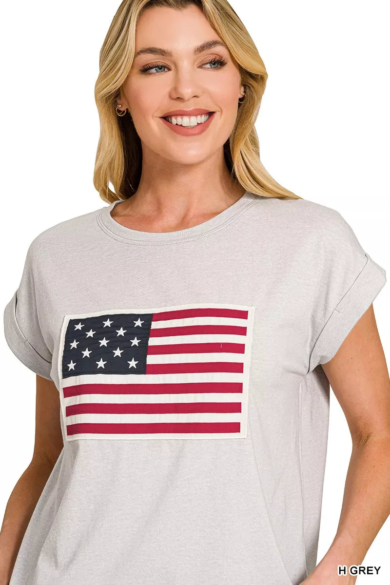 I am a Fashion Junky US Flag Round Neck Short Sleeve T-Shirt