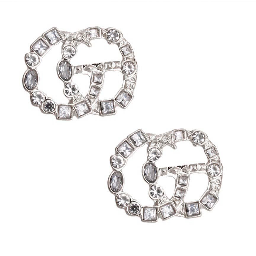 Clear Crystal Stud Earrings Silver Stylish Chic Jewelry