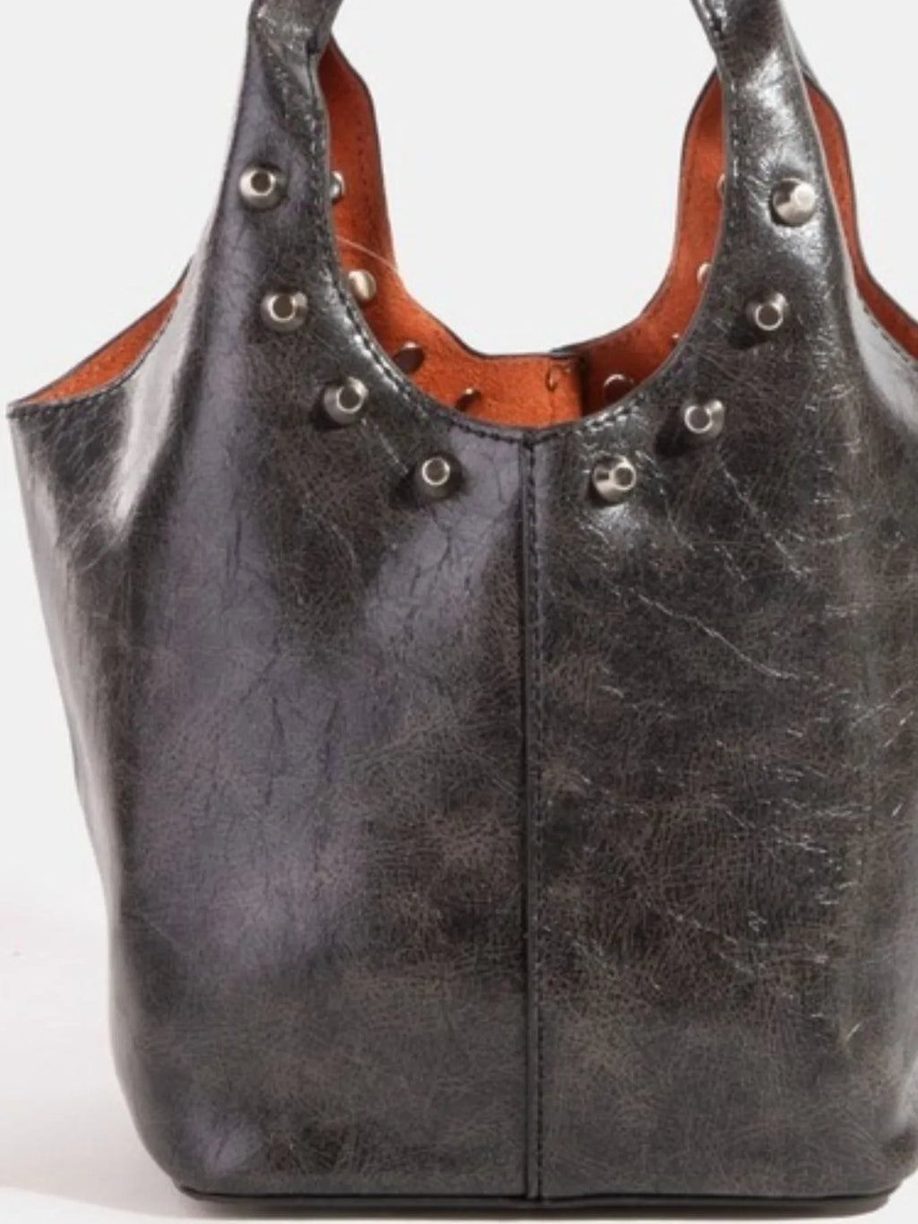 Weathered Faux Leather And Studs Bucket Bag
