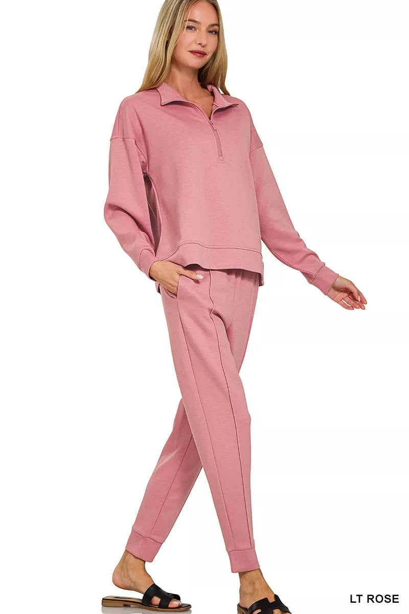 I am a Fashion Junky Scuba Half Zip Pullover and Jogger Set