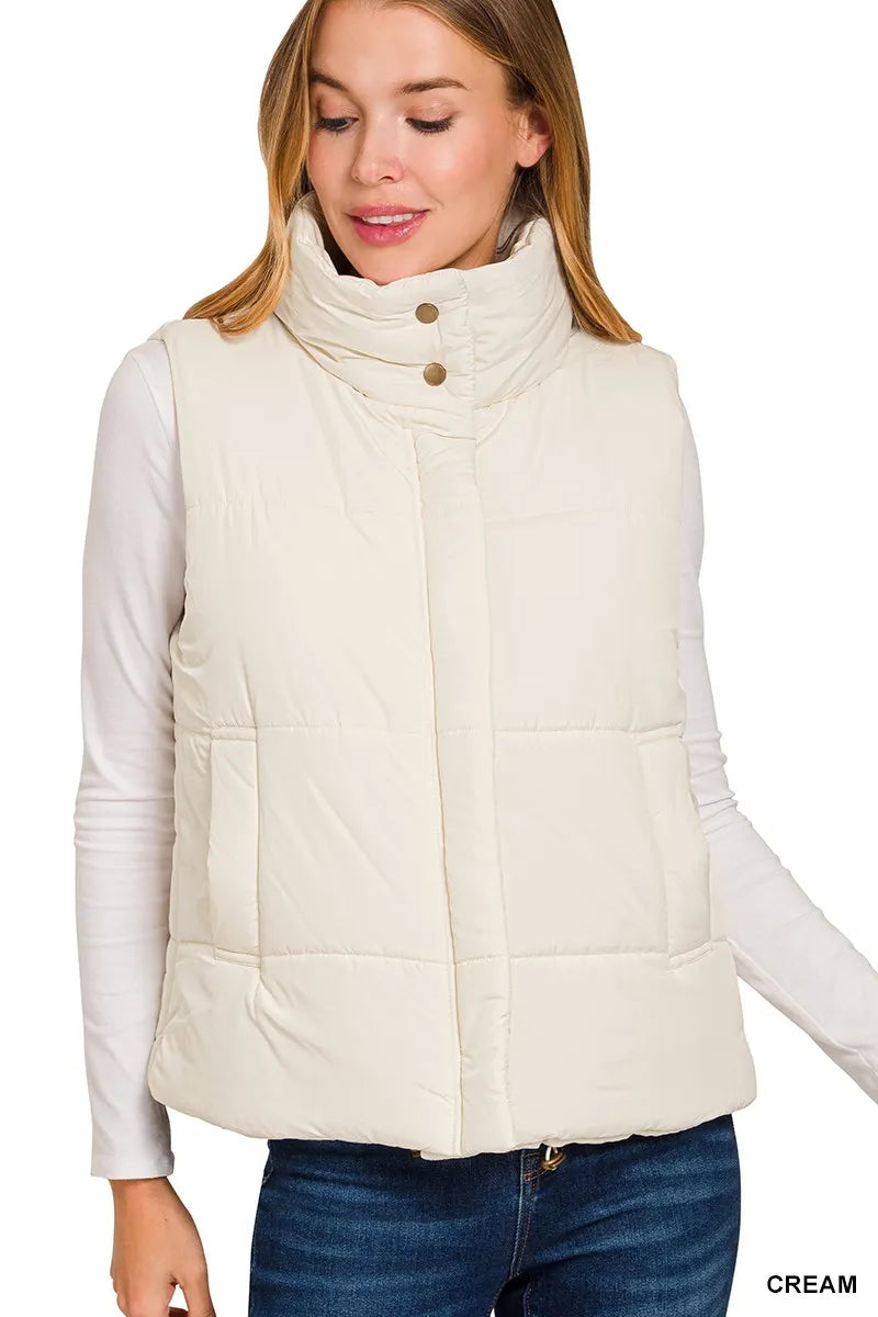 High Neck Zip-Up Vest Coat