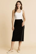 Midi Pencil Skirt with Contrast Piping Detail