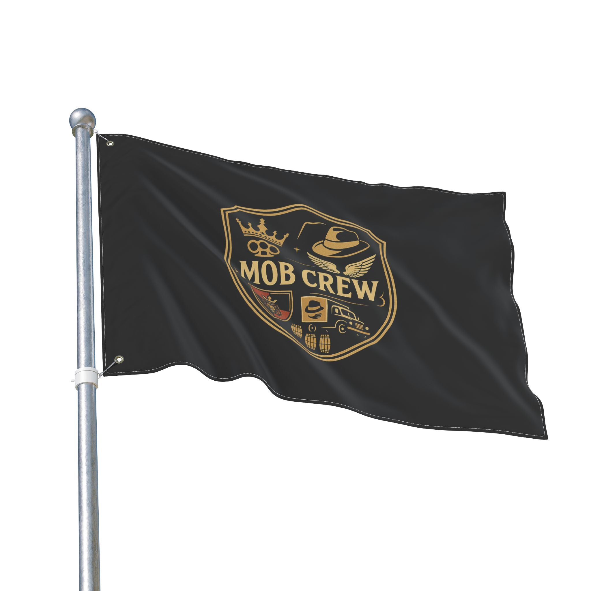 Mob Crew 4 Family Shield Flag – Vintage Mafia Emblem Double-Sided Outdoor Banner