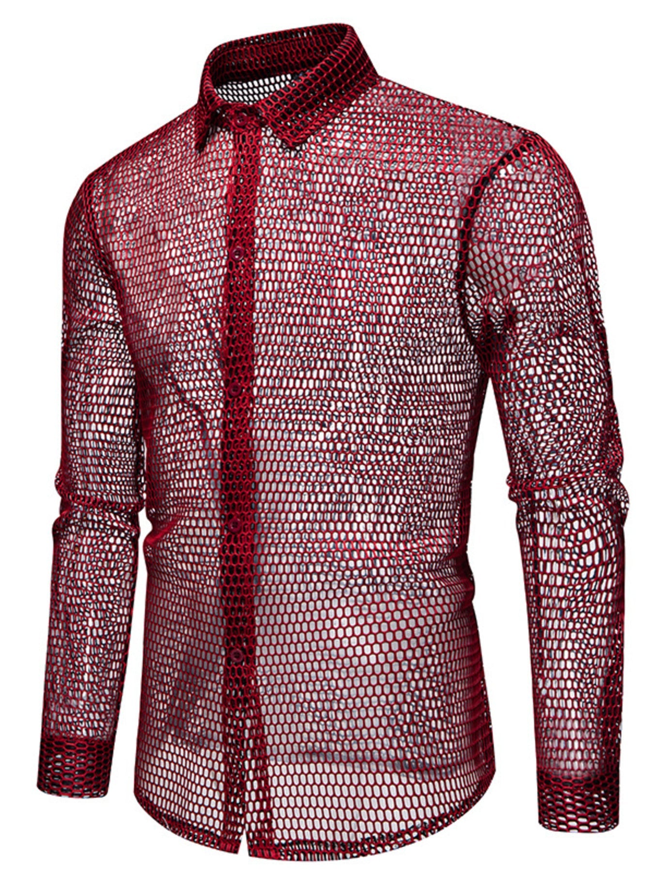 Men's See-Through Mesh Long Sleeve Shirt