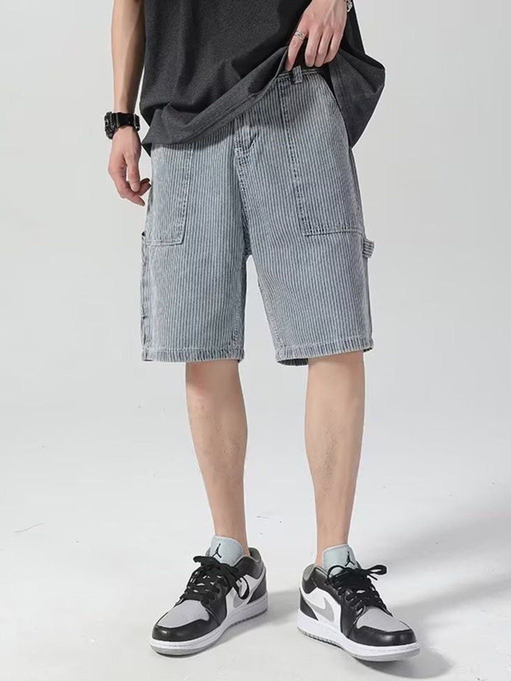Men's Plus Size Striped Loose Fit Denim Shorts