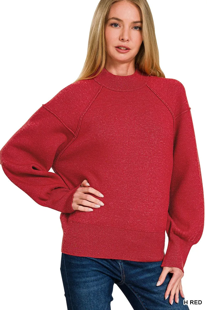 Viscose Mock Neck Exposed Seam Sweater