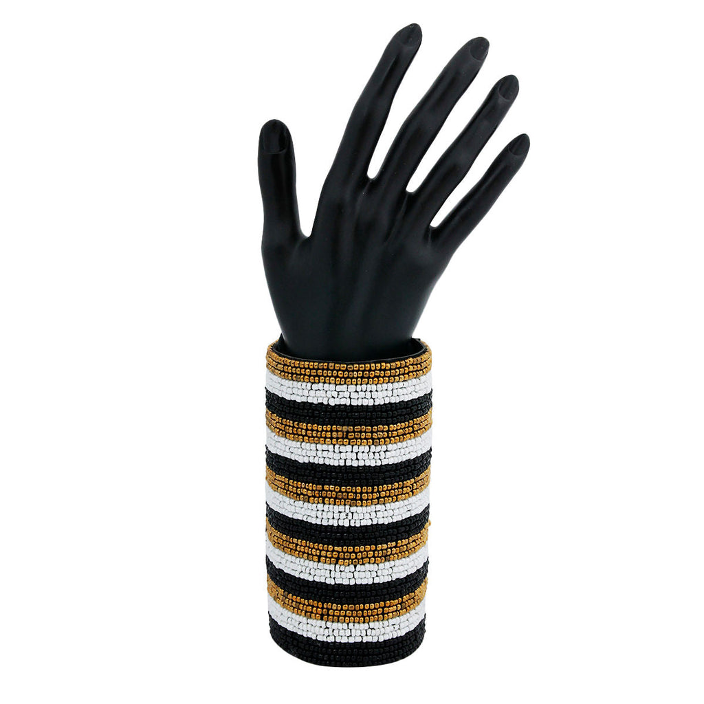 Arm Cuff Gold Beaded Monochrome Stylish Statement Jewelry