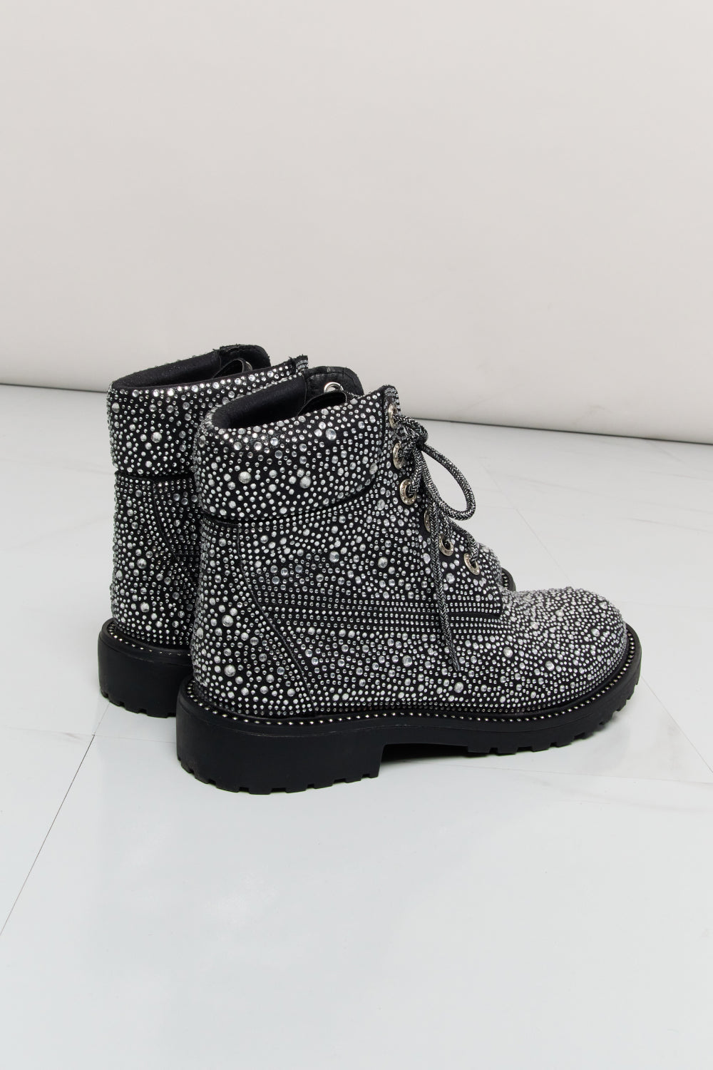 Rhinestone Lace-Up Combat Boots