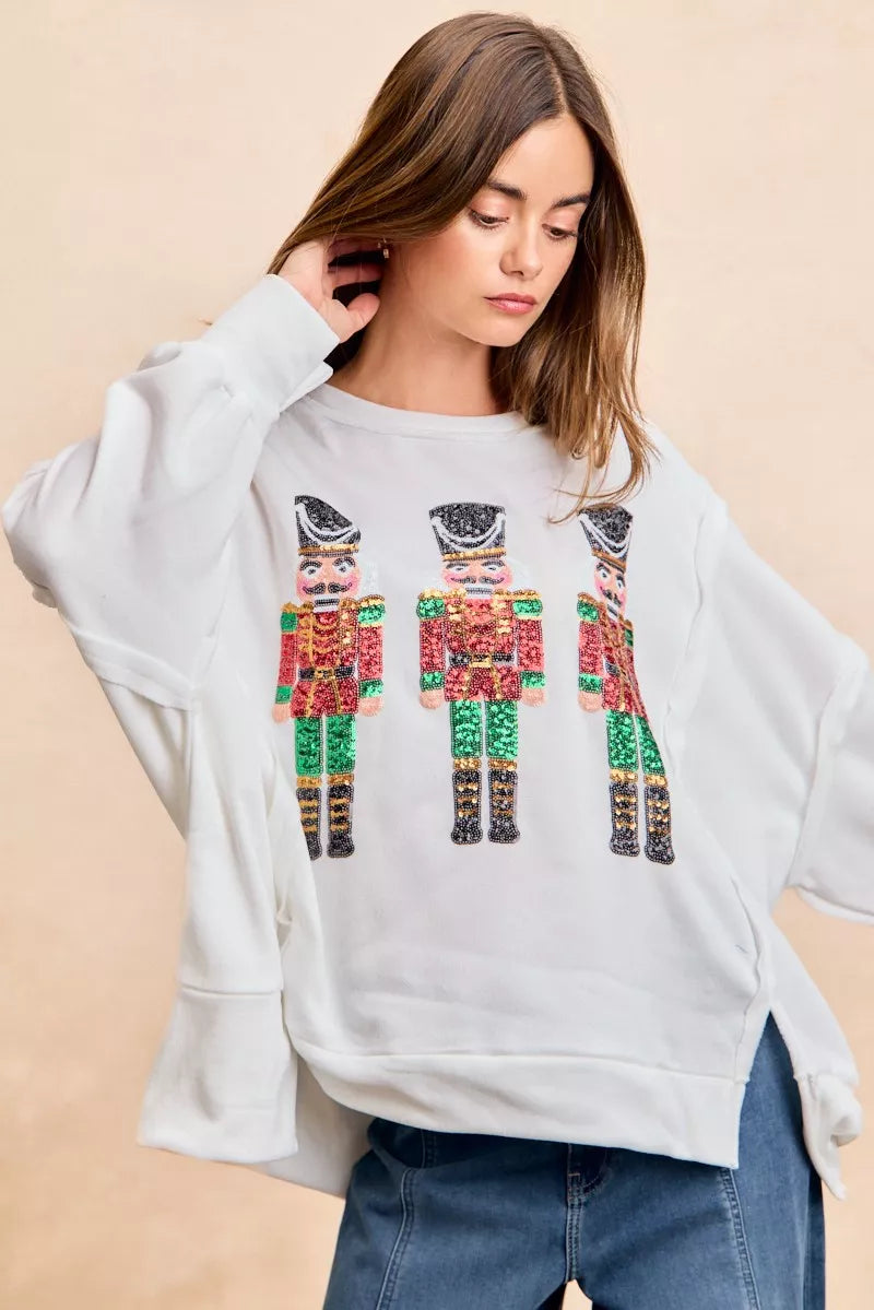 Christmas Sequin Nutcrackers Embroidery Sweatshirt