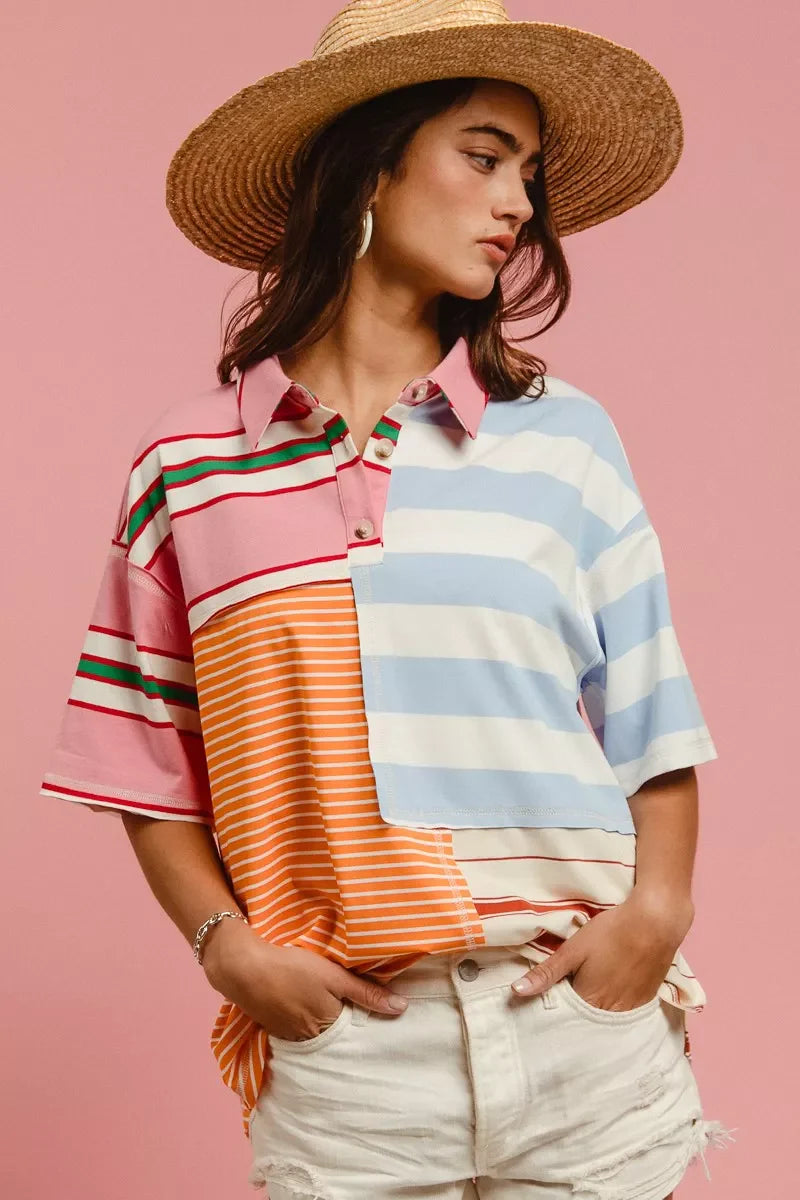 Mix And Match Stripe Color Block Shirt