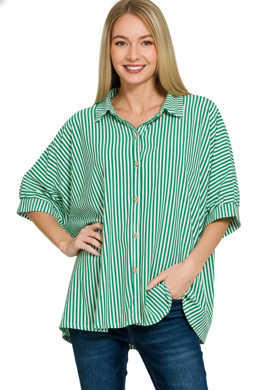 Oversized Stripe Button Down Shirt