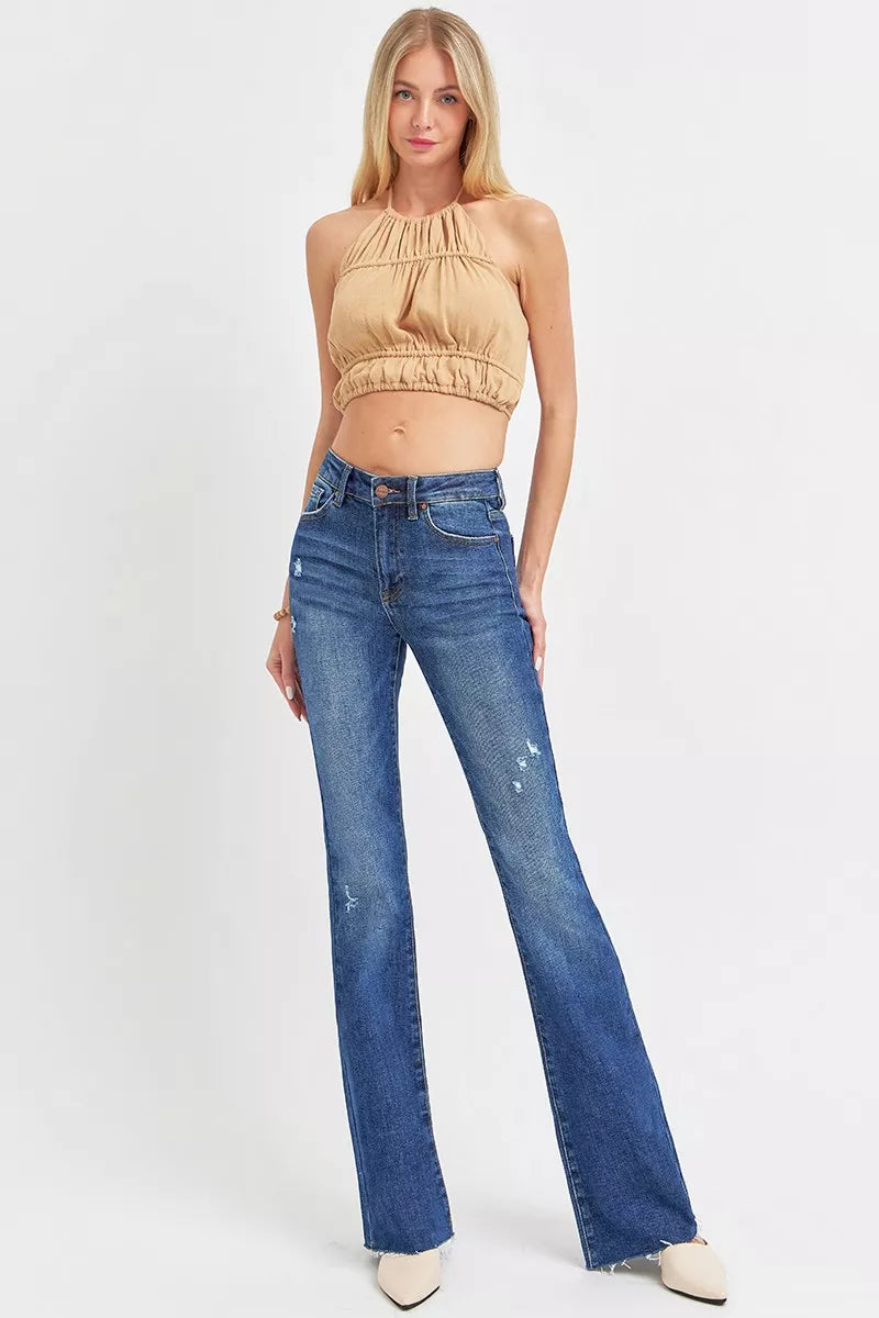 Full Size Distressed Mid Rise Flare Jeans Plus Size