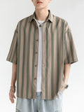 Men's Plus Size Striped Loose Fit Short Sleeve Shirt