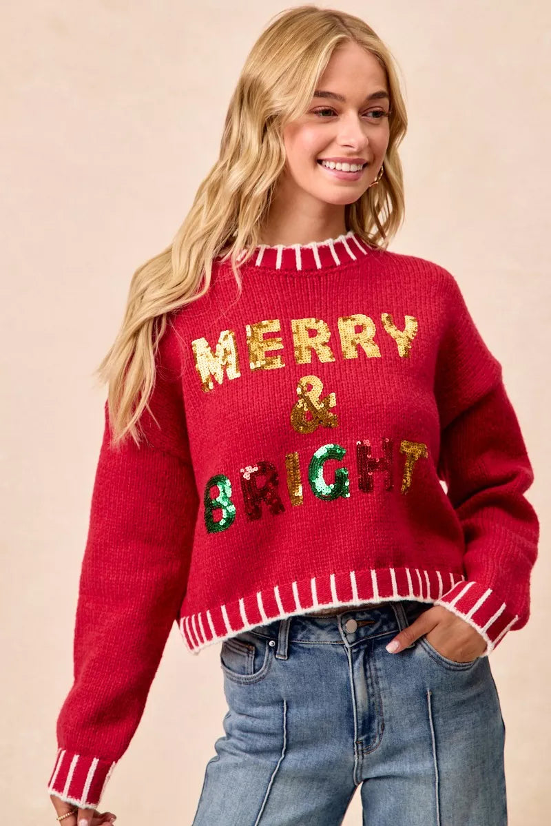 Christmas Theme Sequin Lattering Sweater