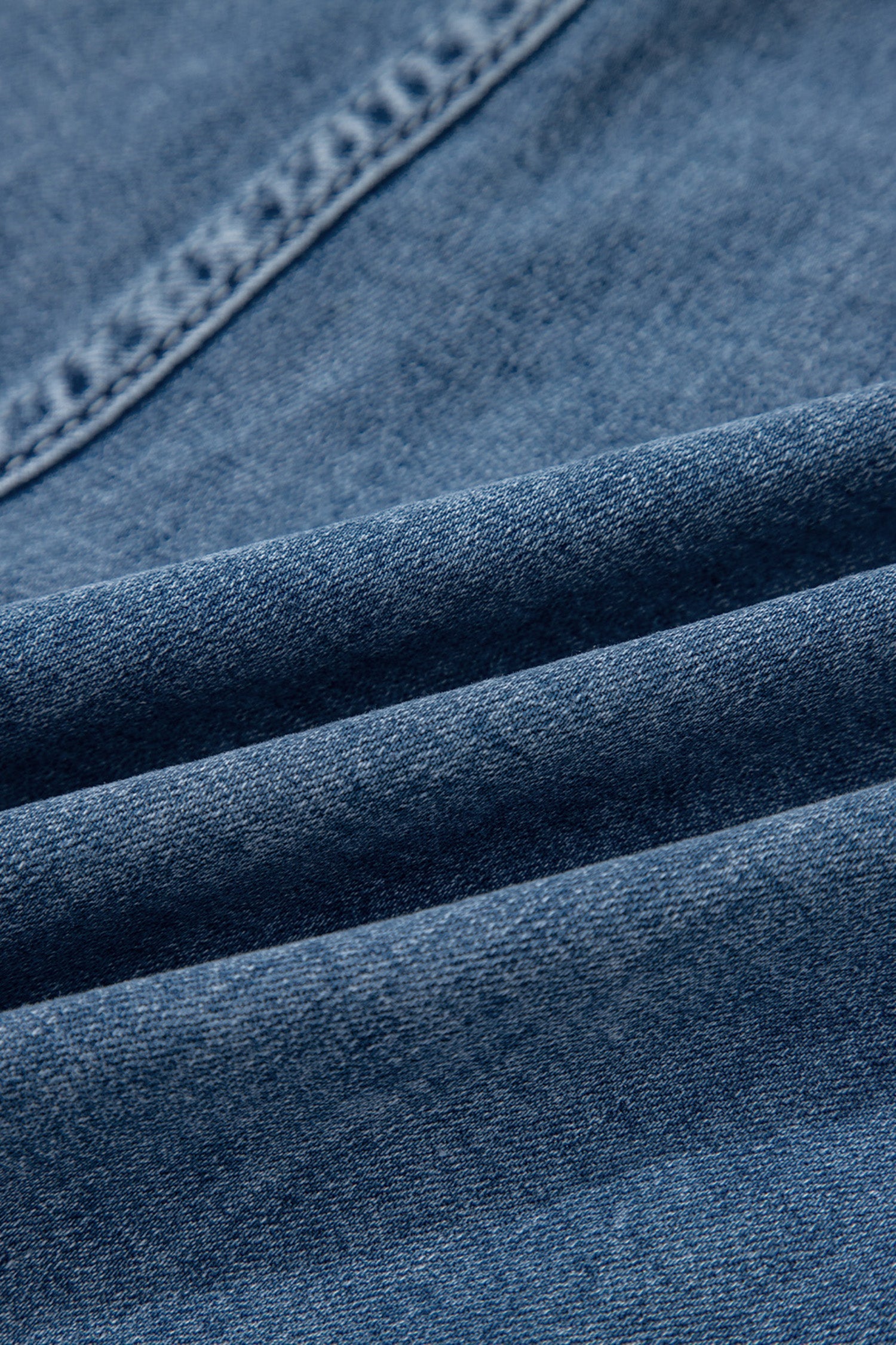 Dusk Blue Flap Pockets Denim Shorts