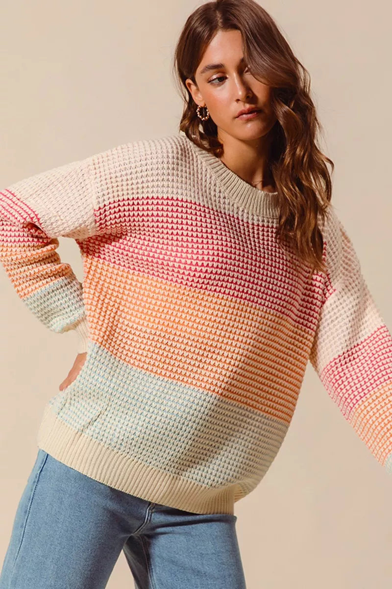 Multi Color Block Long Sleeve Sweater