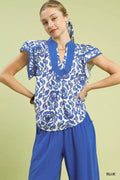 Abstract Print Short Sleeve Blouse