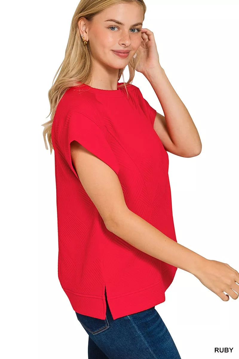 Textured Knit Jacquard Short Sleeve Top