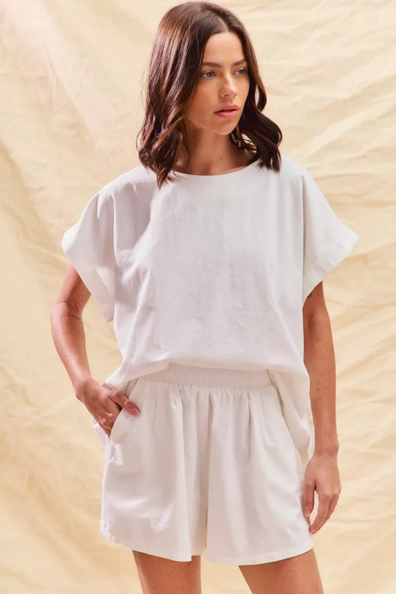 Round Neck Short Sleeve Top and Shorts Set
