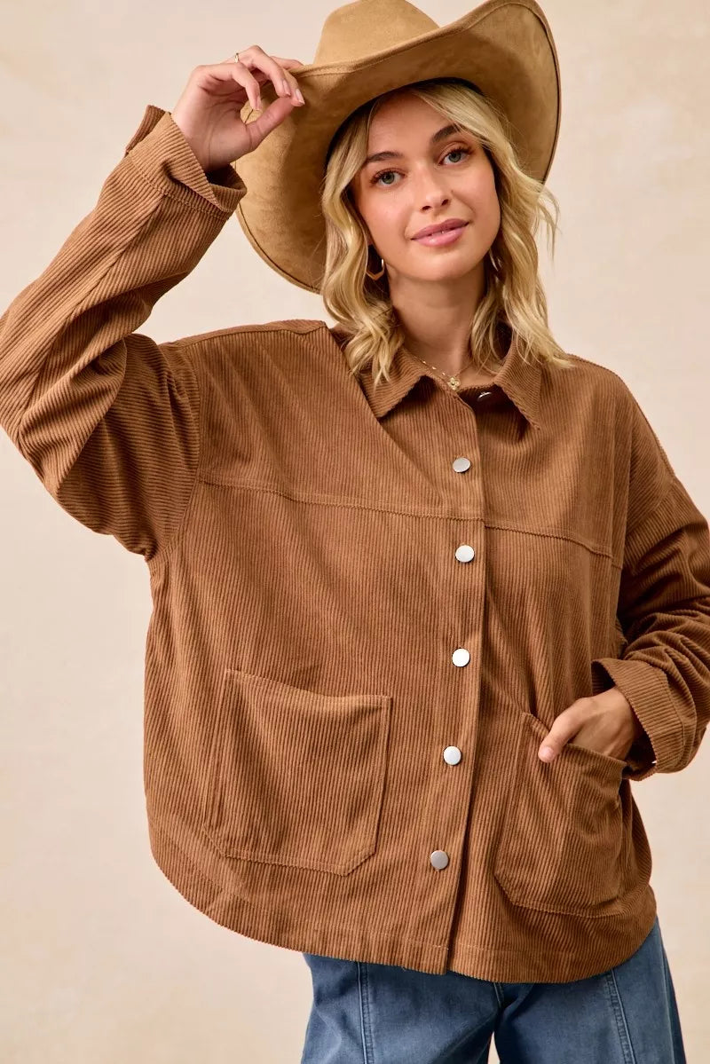 Corduroy Relaxed Fit Shacket with Back Pleat