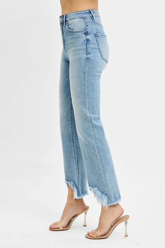 Full Size High Rise Crop Bootcut Fray Hem Jeans Plus Size