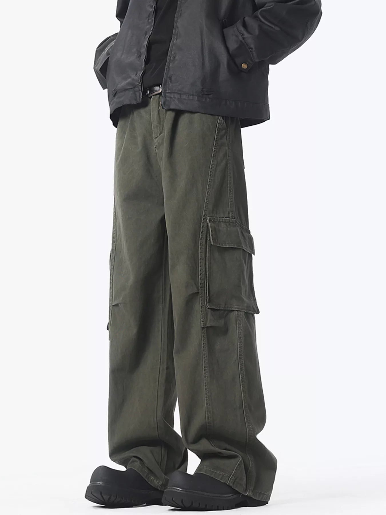 Men's Washed Loose Fit Wide Leg Cargo Pants