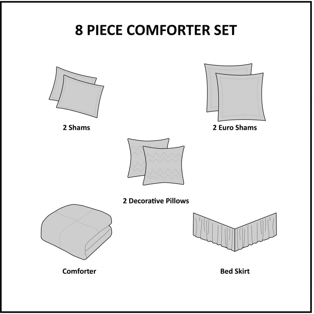 Ramsey Embroidered 8 Piece Comforter Set Neutral Queen (Open Box)