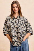 Floral Jacquard Short Dolman Sleeves Shirt
