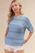 Patch Pocket Striped Lightweight Sweater Top