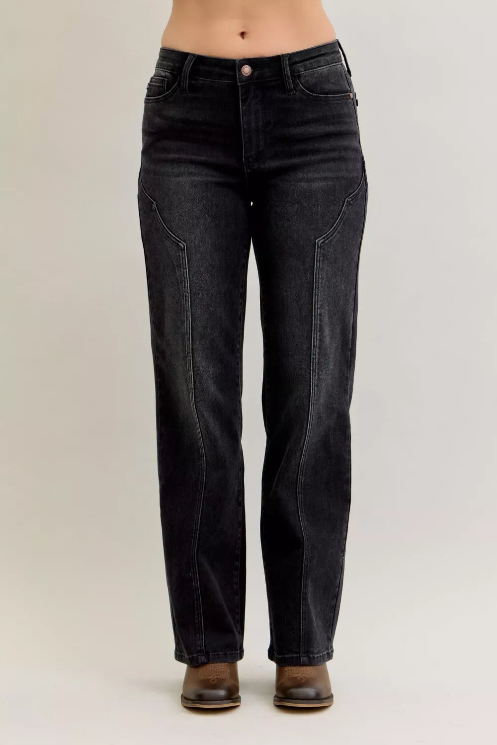Mid Rise Straight Western Seam Detail Jeans