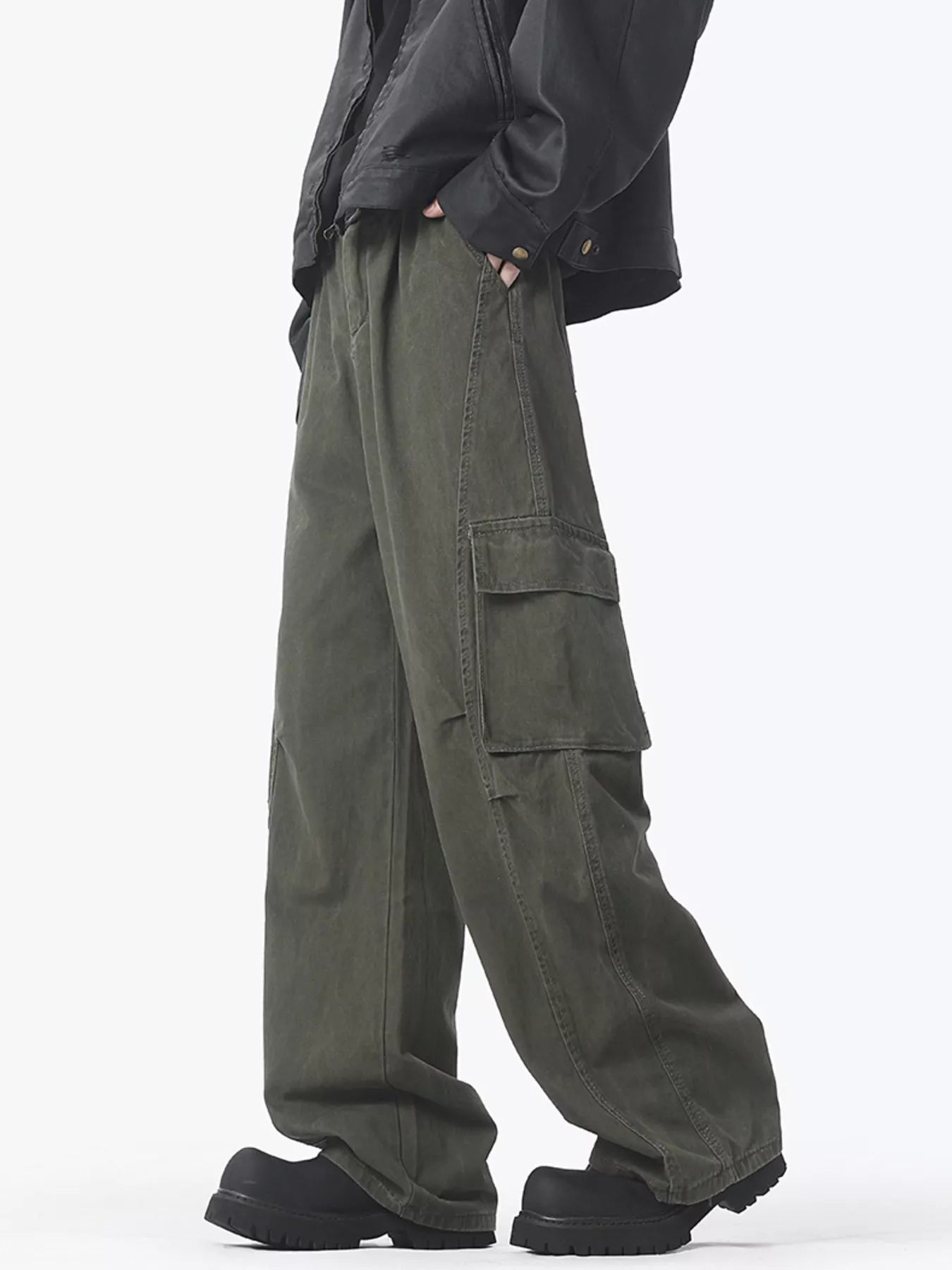 Men's Washed Loose Fit Wide Leg Cargo Pants