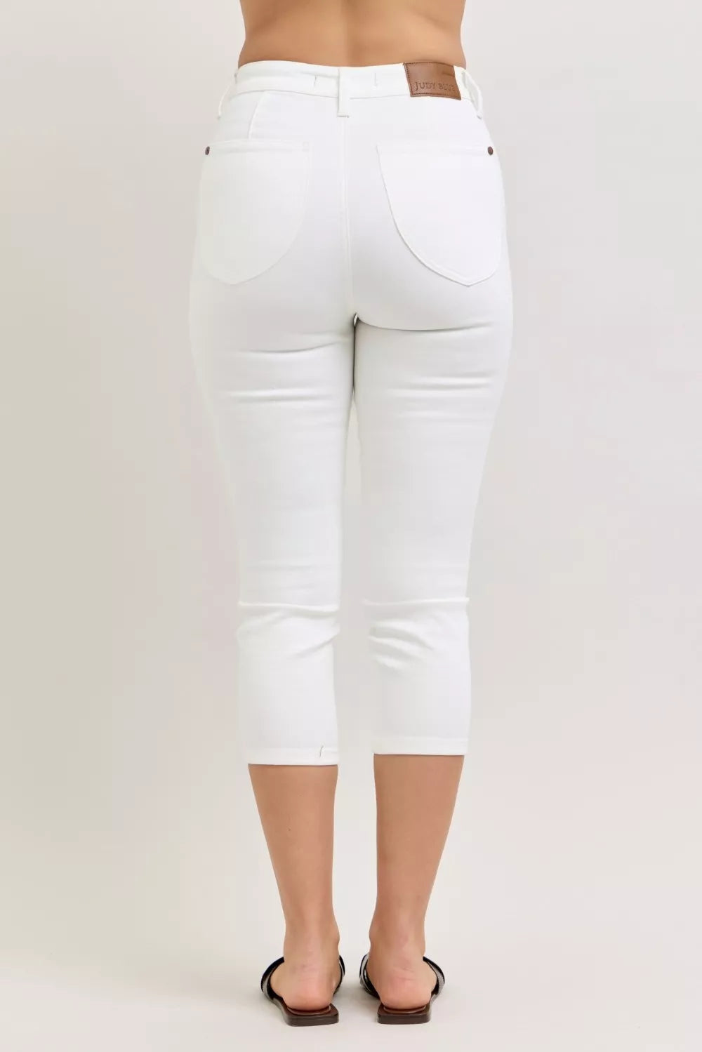 High Waist Extended Waistband Capri Pants with Spade Pockets