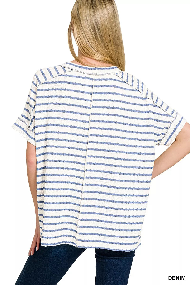 Stripe Jacquard Round-Meck Tee