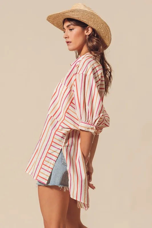 Multicolored Stripe Button Down Shirt