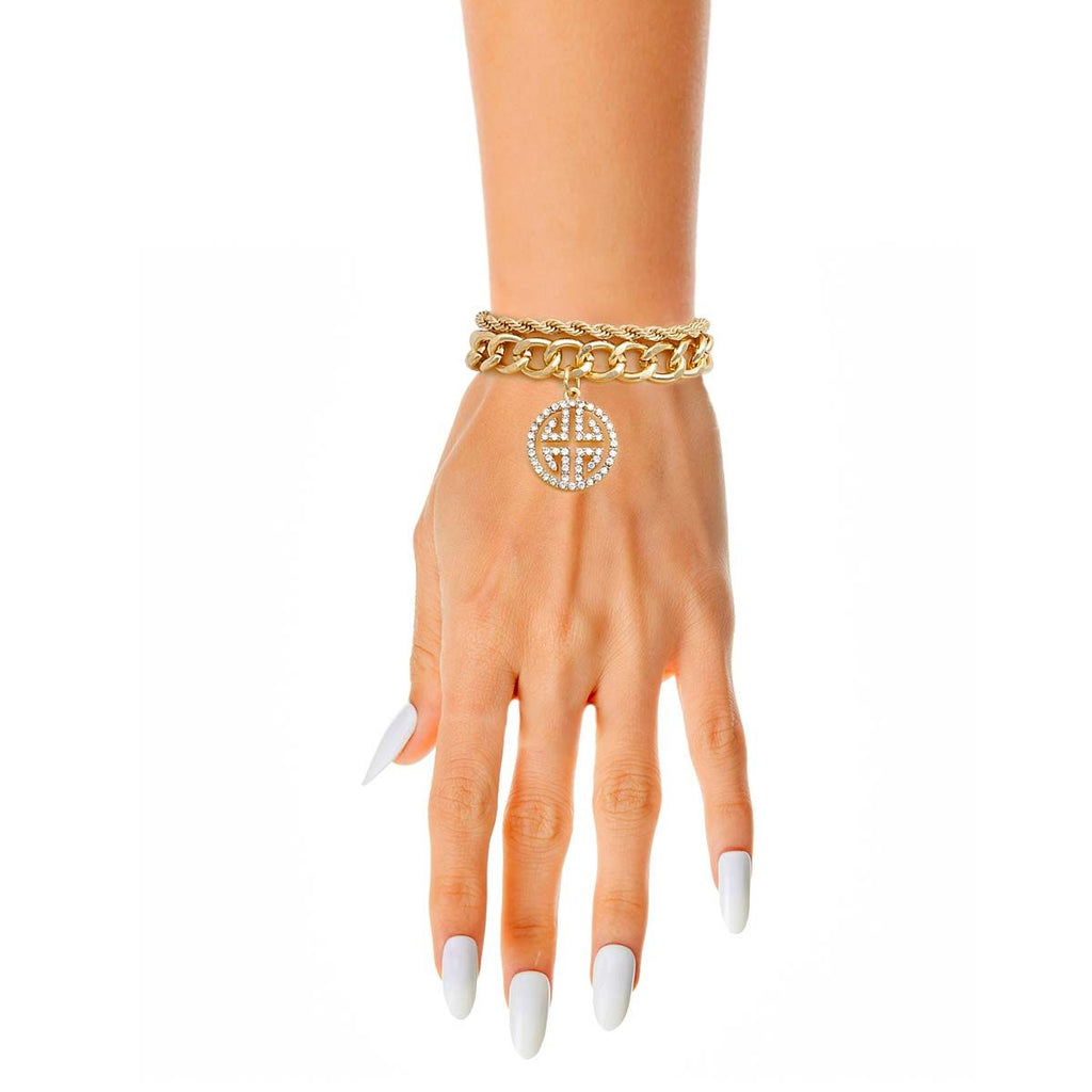 Charm Bracelet Double Layer Gold Greek Stylish Statement Jewelry