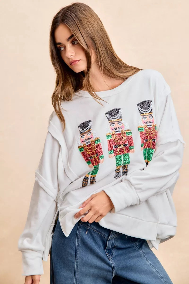 Christmas Sequin Nutcrackers Embroidery Sweatshirt