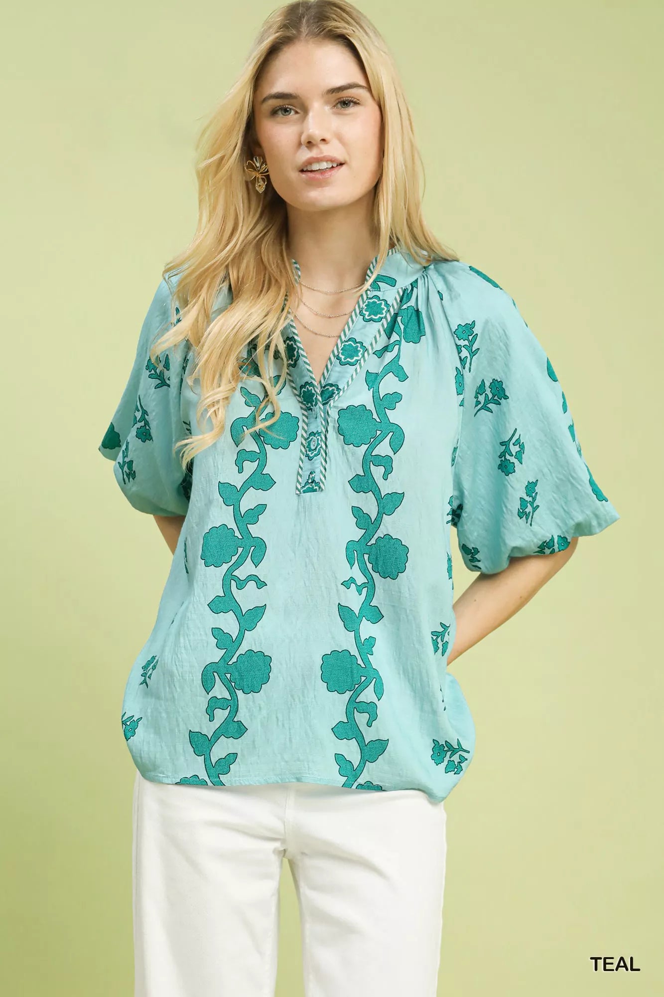 Collared Floral Print Top